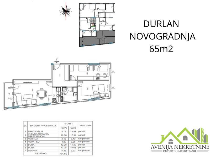 NIŠ – DURLAN – NOVOGRADNJA - DVOIPOSOBAN 65 m2 - POVRAT PDV-a