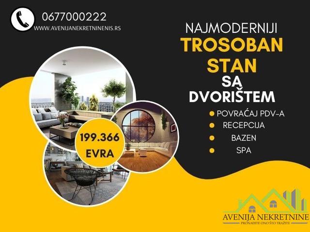 Top lokacija, novogradnja, povrat pdv-a, trosoban stan sa dvorištem 101m2