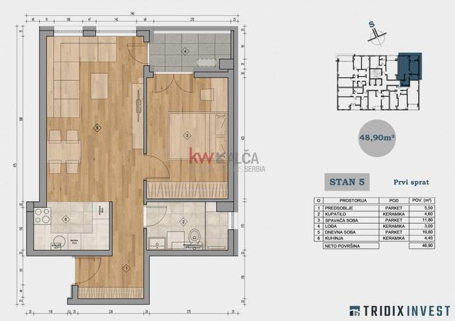 Na prodaju 1.5 stan površine 49 m2 na I spratu objekta u izgradnji na odličnoj lokaciji