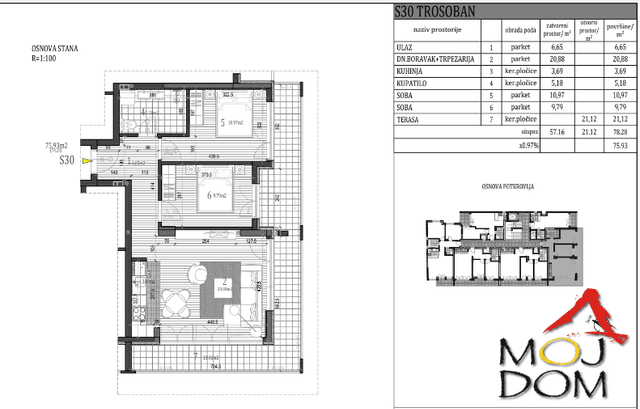 Stan,NOVI SAD,NOVA DETELINARA,kv: 76, € 195700, ID: 1026209