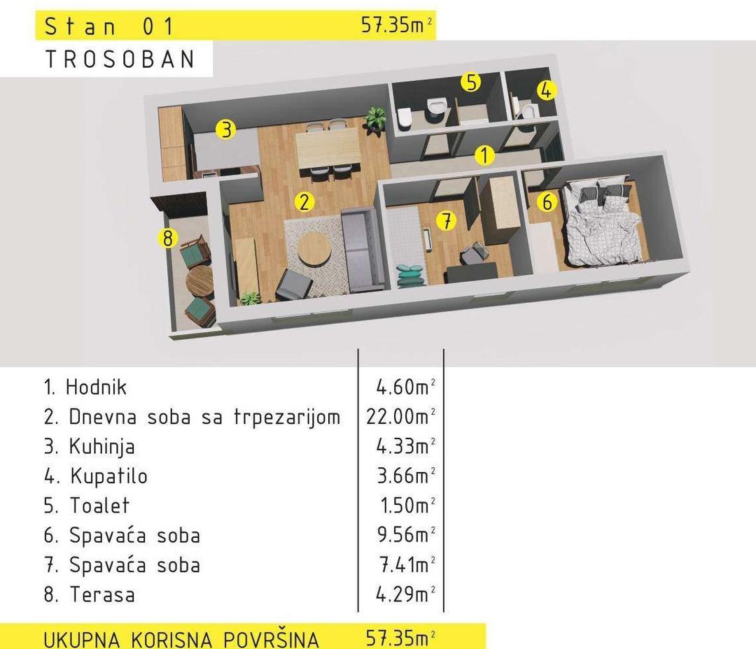 Stan,NOVI SAD,ADICE,kv: 57.35, € 88600, ID: 1038312