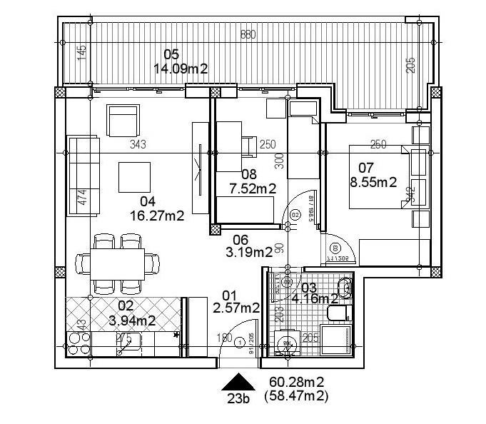 Stan,NOVI SAD,TELEP,kv: 58.56, € 126700, ID: 1039713