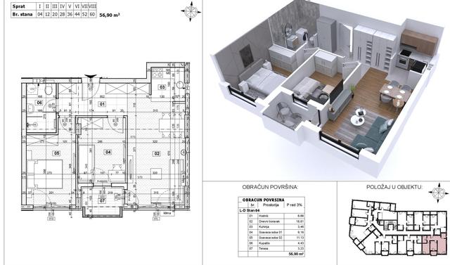 Stan,NOVI SAD,KEJ,kv: 56.90, € 147950, ID: 1040225